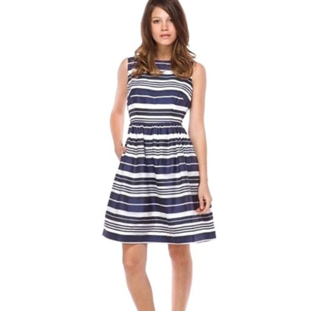 Lilly Pulitzer Eryn Structured Blue White Striped Silk Dress